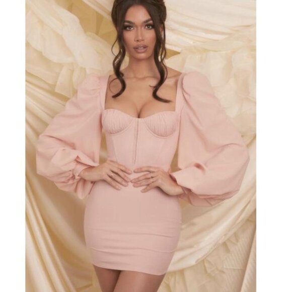 Oh Polly Same Old Love Long Sleeve Mini Dress in Blush Size 4 NWT - Picture 1 of 11